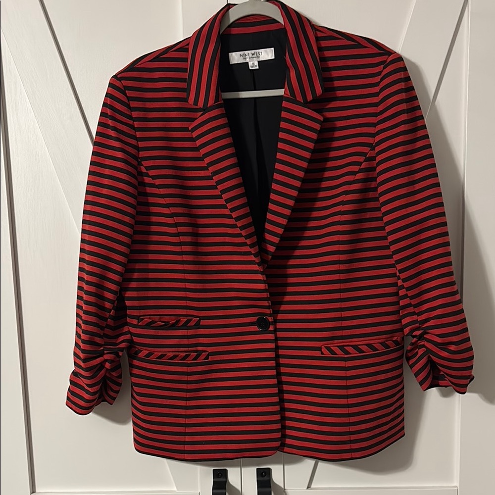 Women's Red and Black Striped Blazer